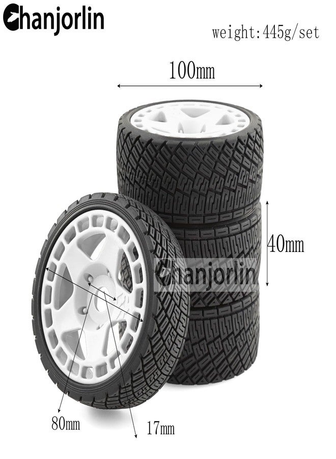 Chanjorlin 1/8 1/7 RC On Road Tires and Hard Plastic Rally Racing Wheels 17mm Hex Touring Tyres OD 3.94'' for 1:8 1:7 Street Drift Car ARRMA Losi Kyosho GT2 W10 Tamiya HPI WR8 HSP 4PCS (White) - Image 2